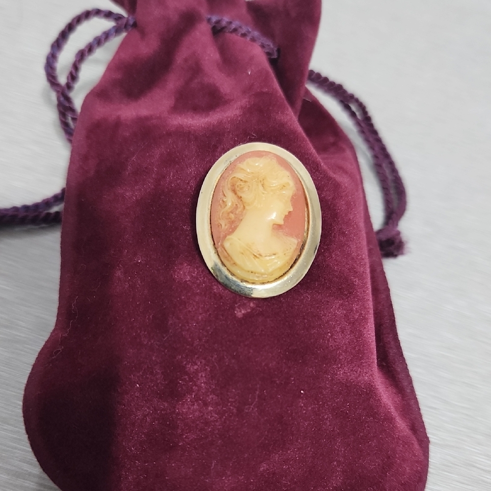 Vintage Gold and Pink Cameo Brooch
